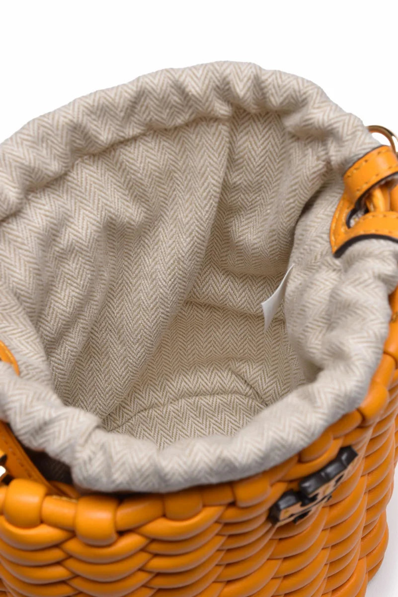 Emerson Woven Bucket Mini Shoulder Bag - Black/Orange