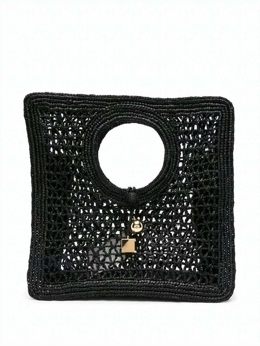 Intricately Woven Raffia Tote Bag with Gold-tone Charms