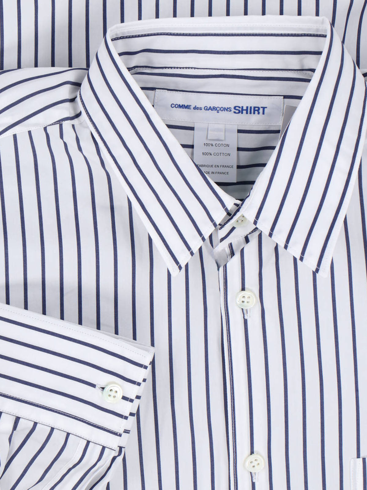 White Cotton Shirt With Blue Stripes And Classic Collar