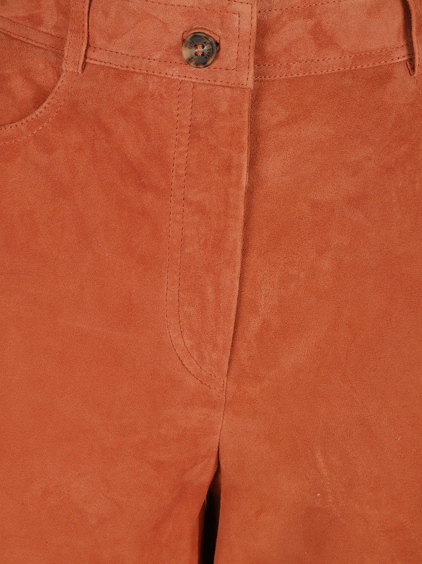 Wide-Leg Brown Trousers With Button Closure