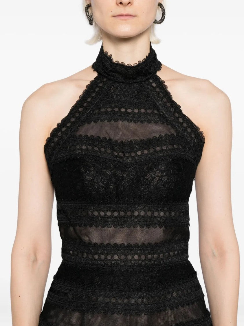 Lace Striped Long Dress