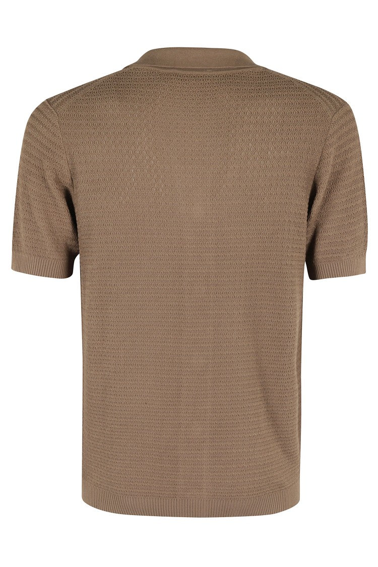 Short-Sleeved Shirt With Arabesque Textured Fabric And Notched Collar
