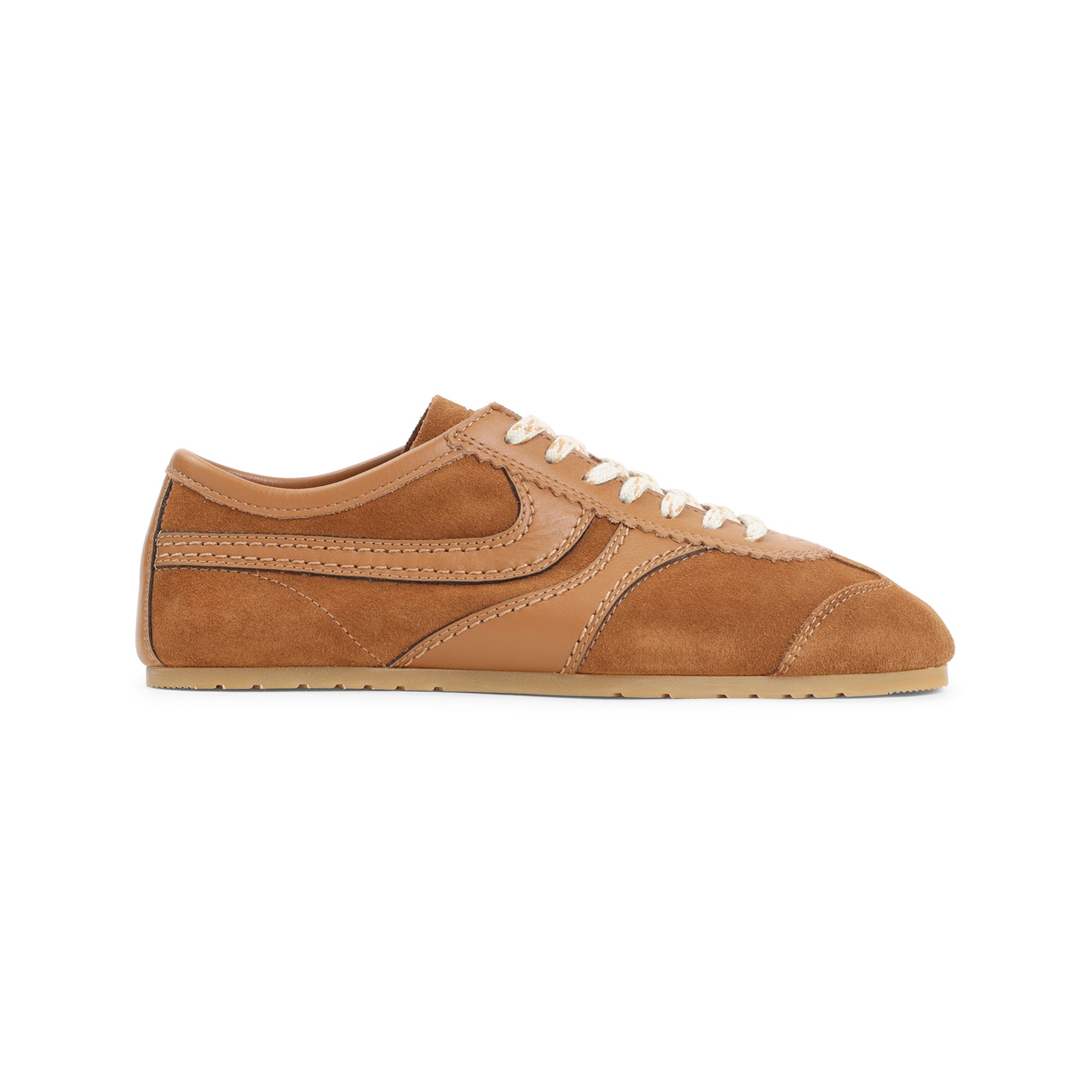 Low-Profile Leather Sneakers with Suede Paneling