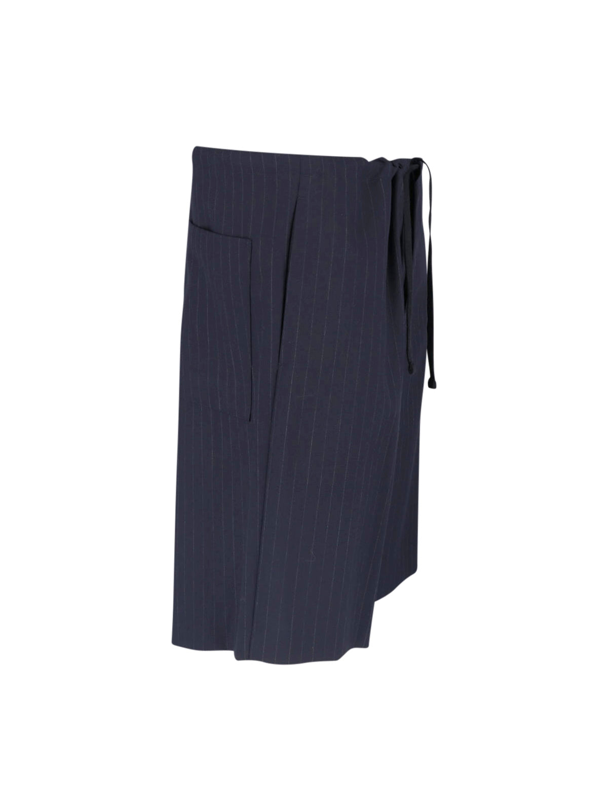 Navy Blue Pinstripe Mid-Rise Wool Shorts
