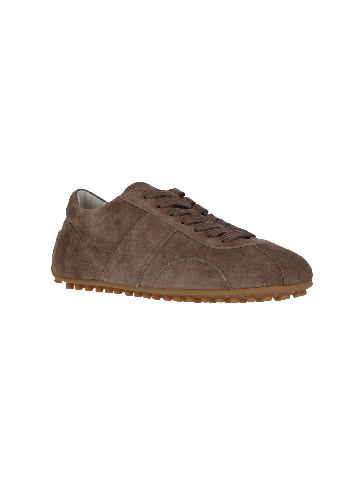 Brown Suede Low-Profile Sneakers with Tonal Stitching