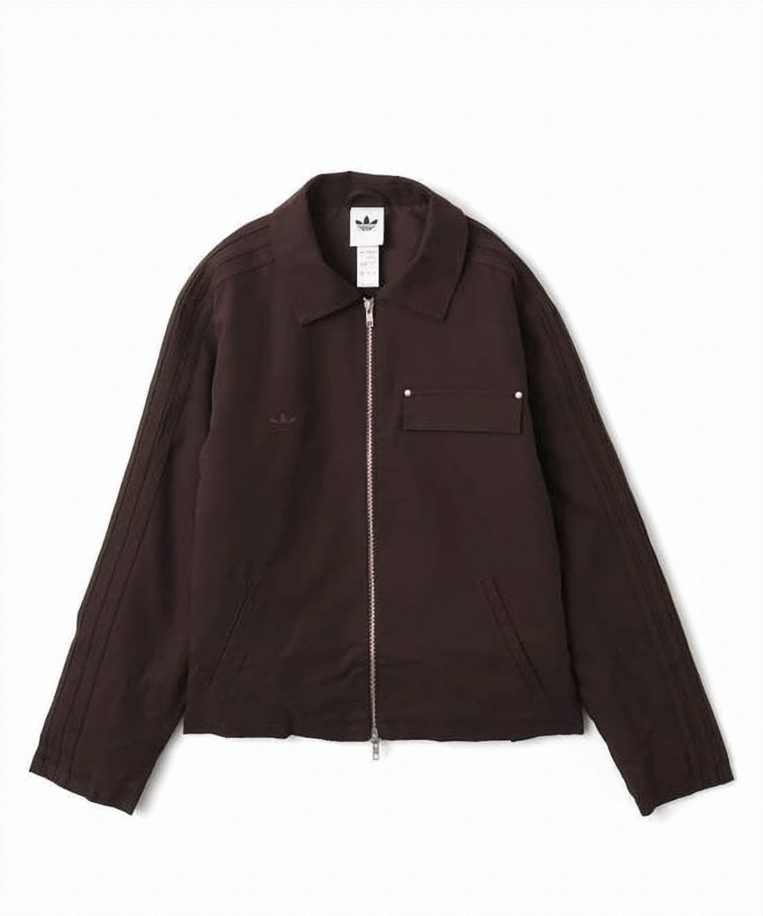 Dark Brown Zip-Up Jacket with Classic Collar and Flap Pocket