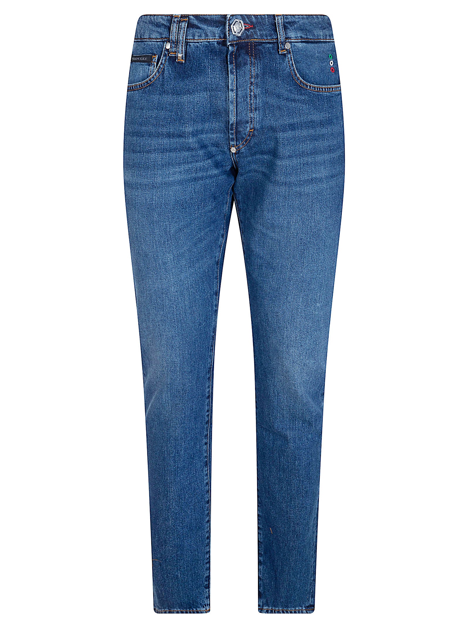 Straight-Leg Blue Denim Jeans with Logo Patch