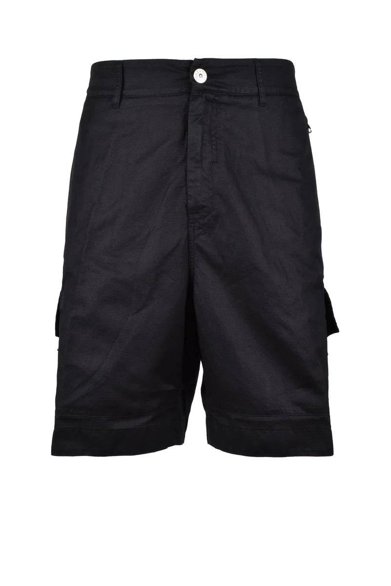 Cotton Linen Lycra Bermuda Shorts - Black