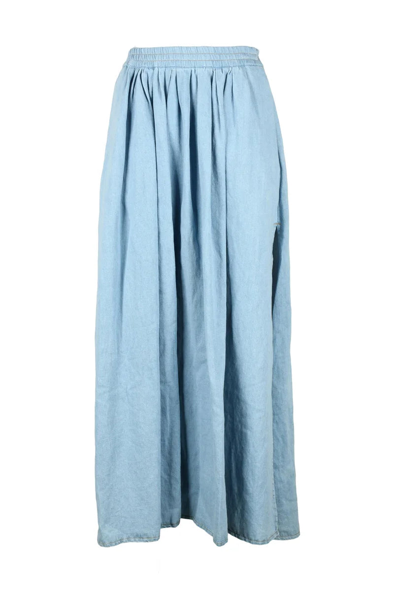 Long Denim Skirt Linen - Denim