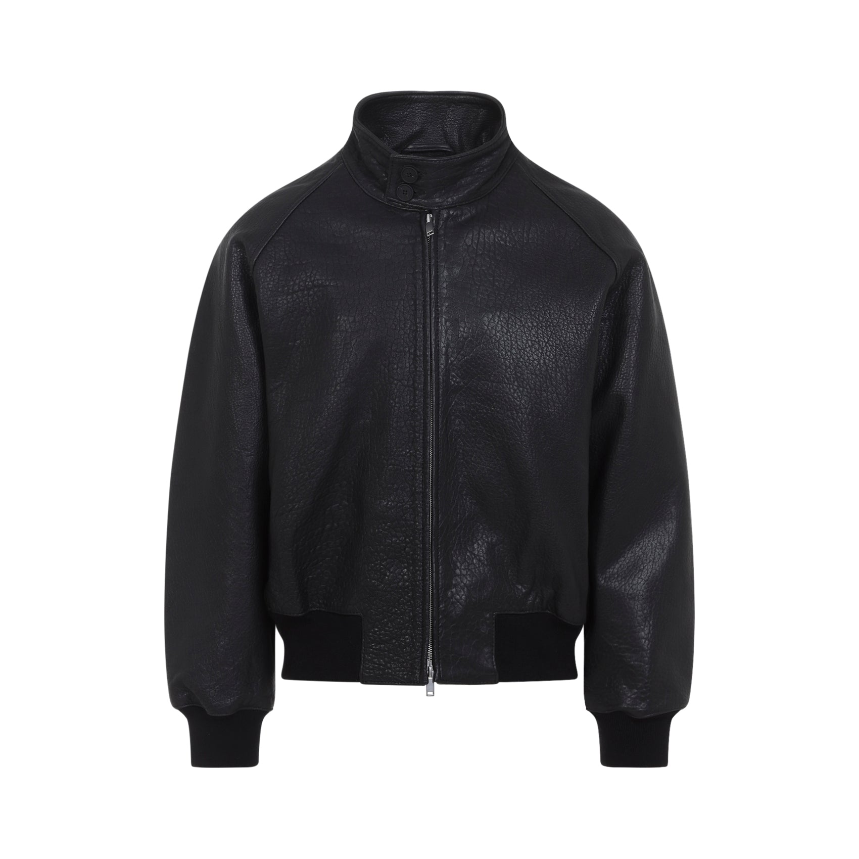 Lamb Leather Jacket With High Collar And Ribbed Details