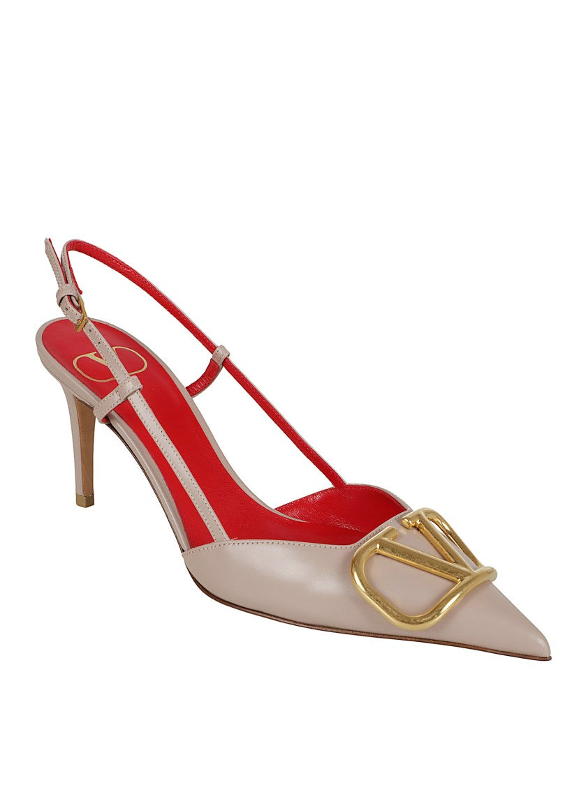 Pointed-Toe Calfskin Pumps With Gold-Tone Vlogo Plaque