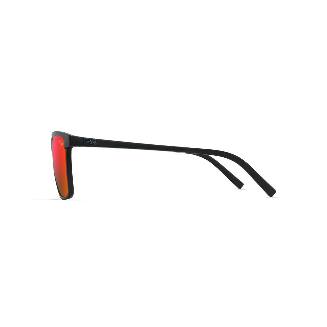 One Way Rectangular Matte Black Sunglasses with Gradient Red Lenses
