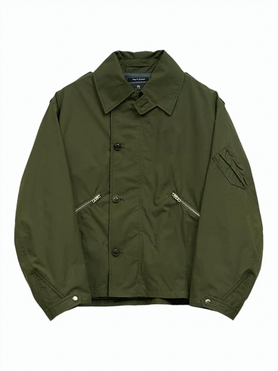 Boxy-Fit Green Cotton Jacket With Classic Collar