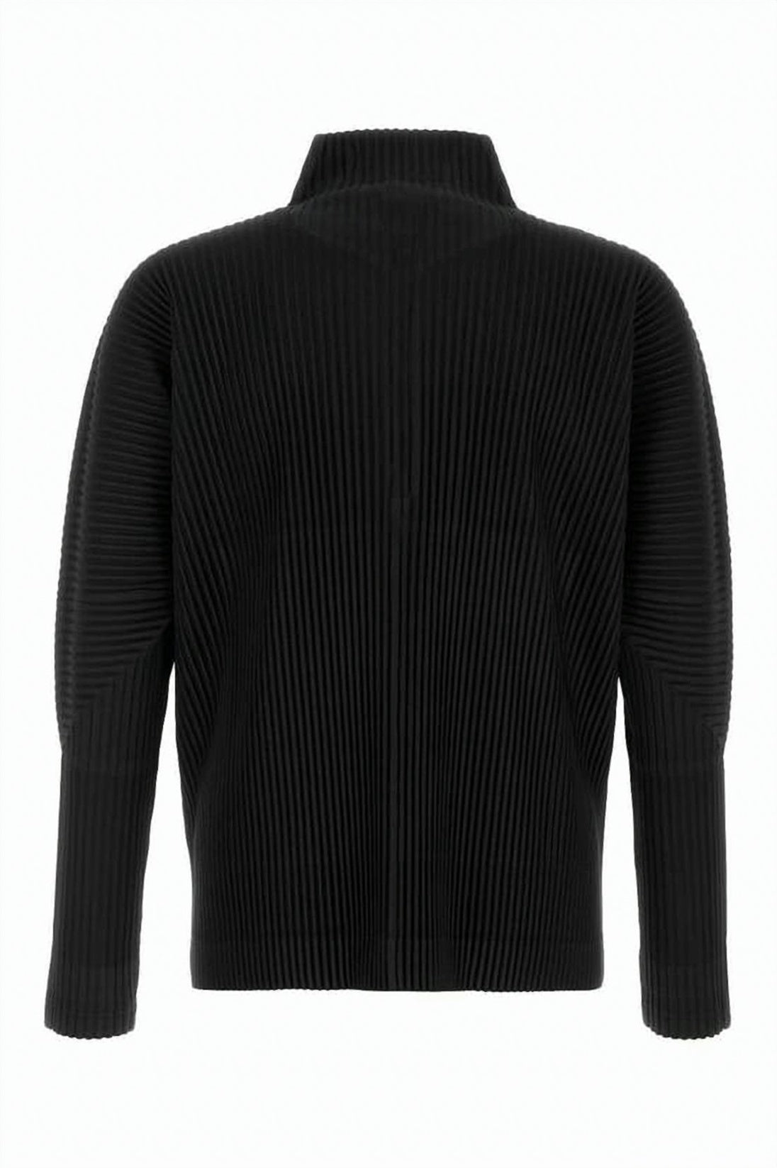 Pleated High Collar Sweater With Half-Zip Closure