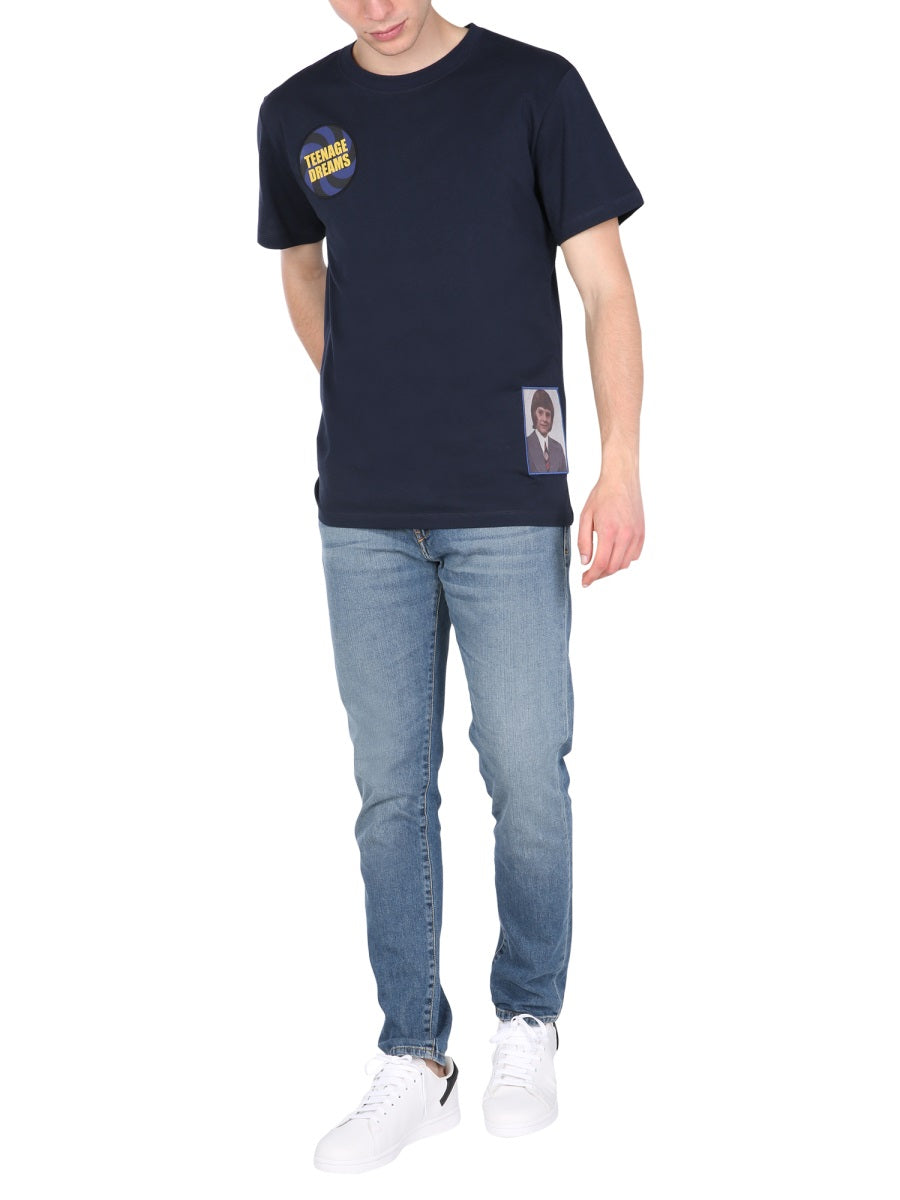 Crew Neck T-Shirt With Artistic Patches