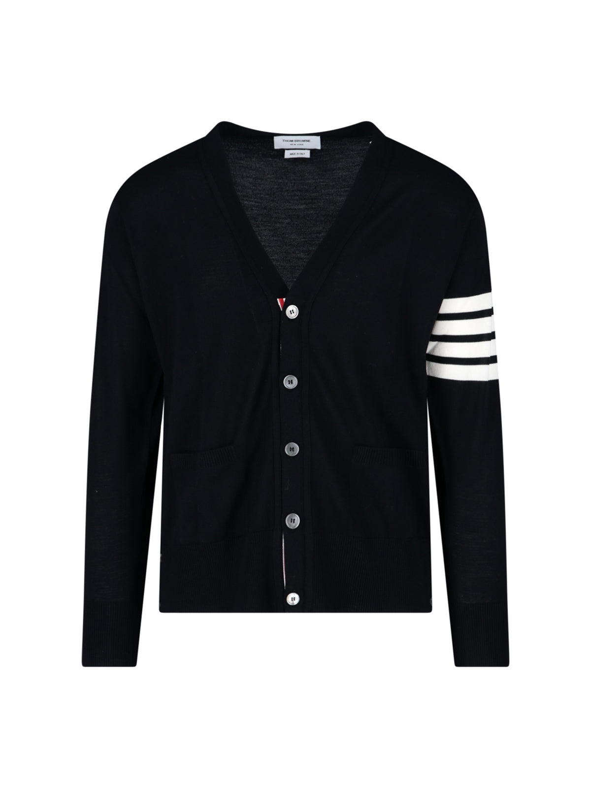 V-Neck Cardigan With Iconic Stripe Detail And Grosgrain Tab