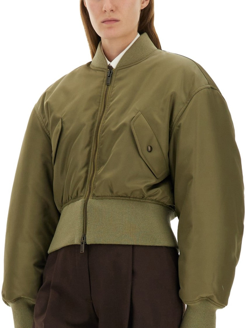 Cropped Voluminous Nylon Bomber Jacket