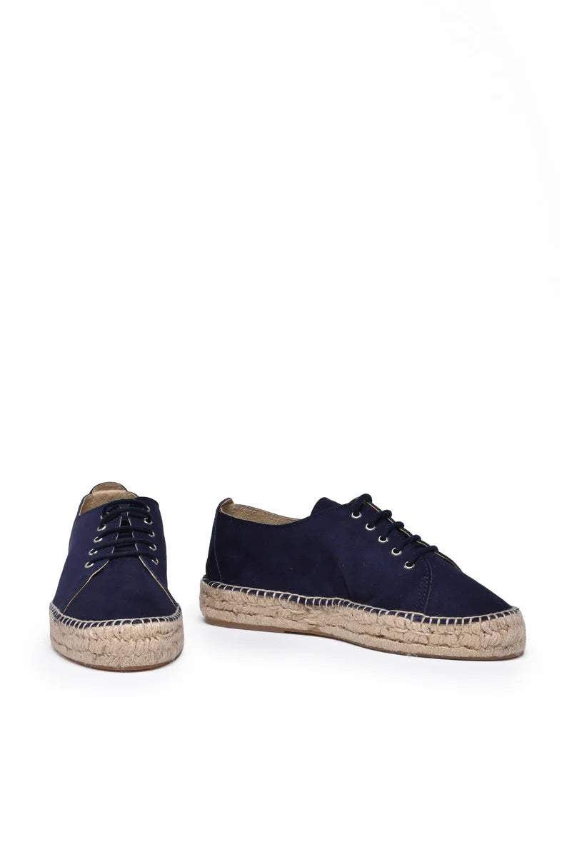 Suede Lace-up Espadrilles - Midnight Blue