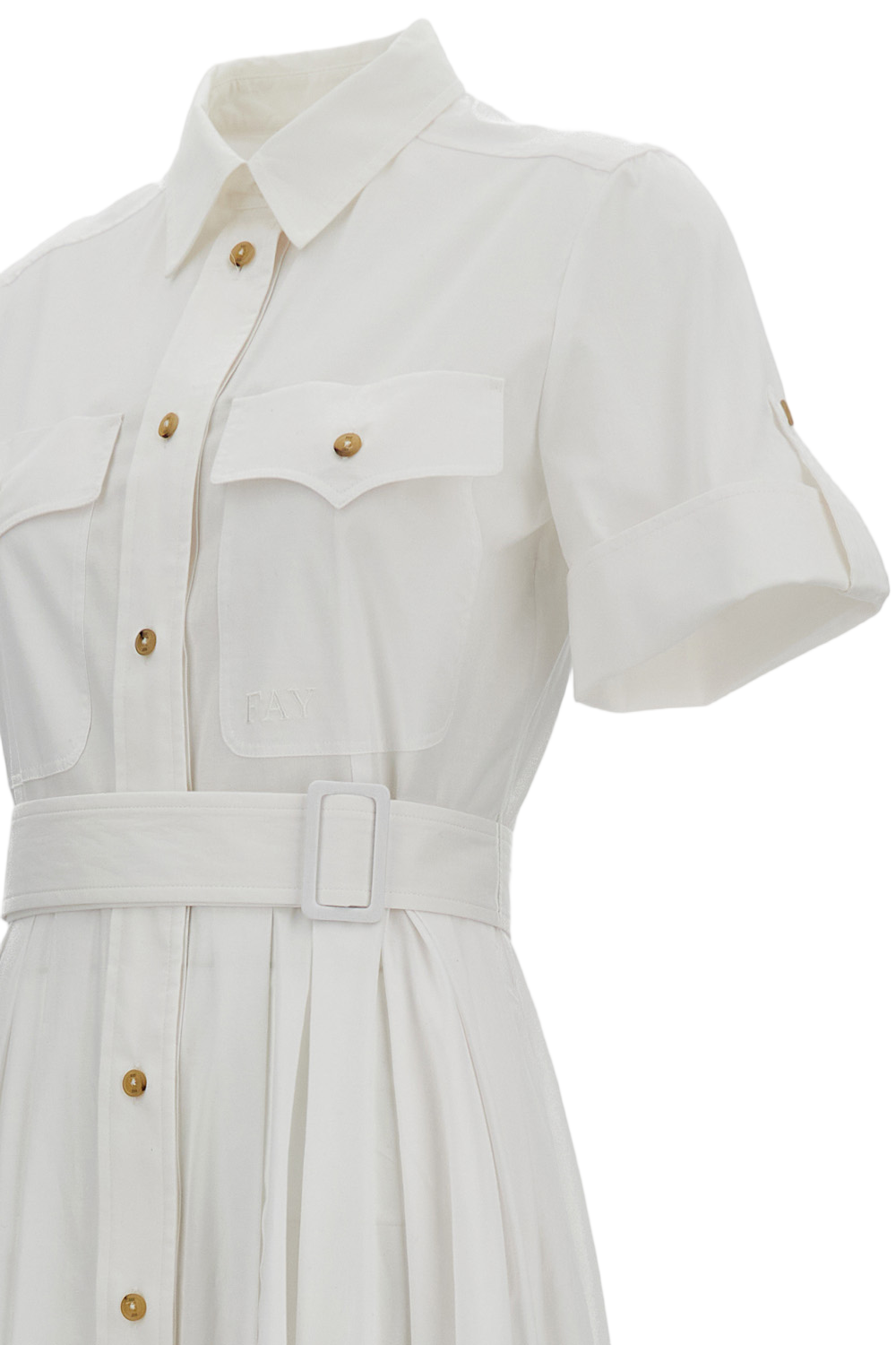 Short-Sleeved Cotton Midi Dress with Classic Shirt Collar