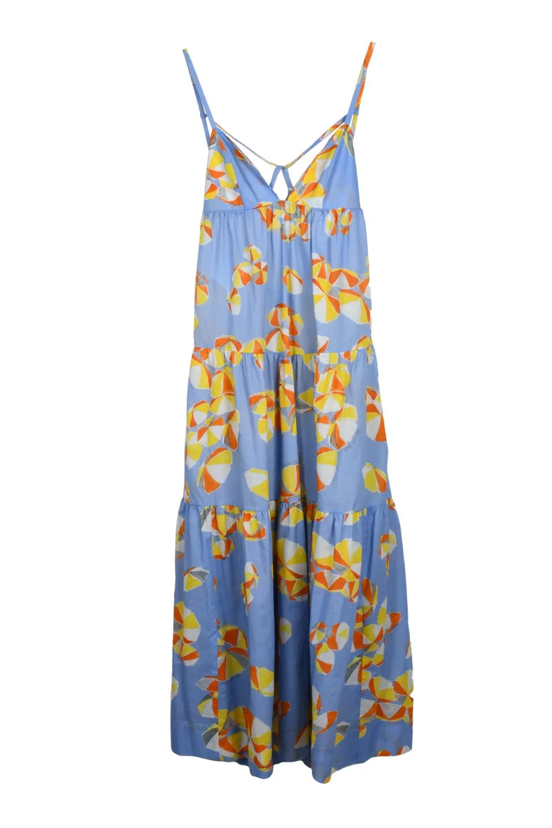 Jeans Long Flared Dress - Blue/Yellow