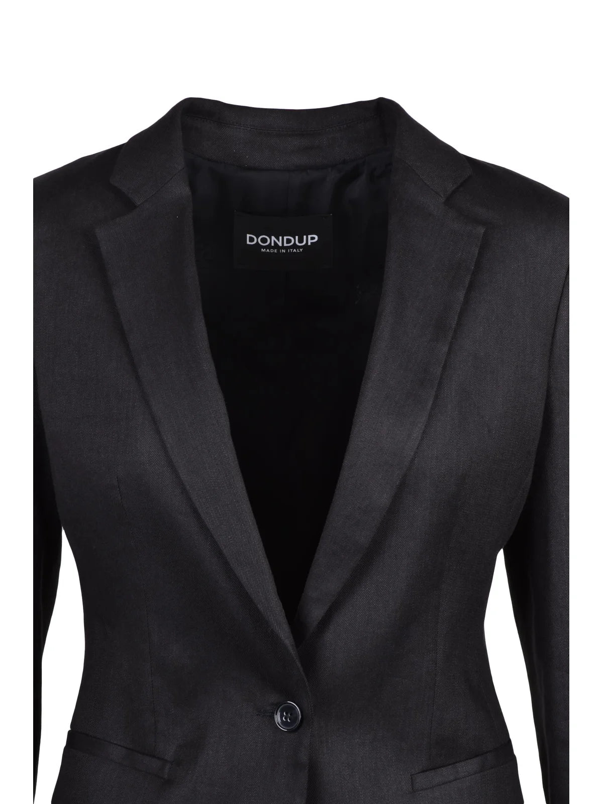 Black Rounded Linen Viscose Elastane Blazer Jacket