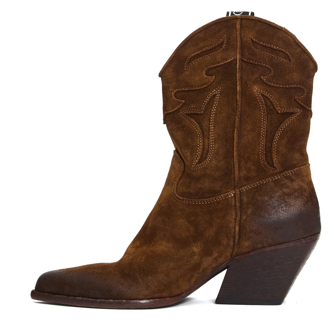 Ankle-High Western Boots In Washed Cognac Suede
