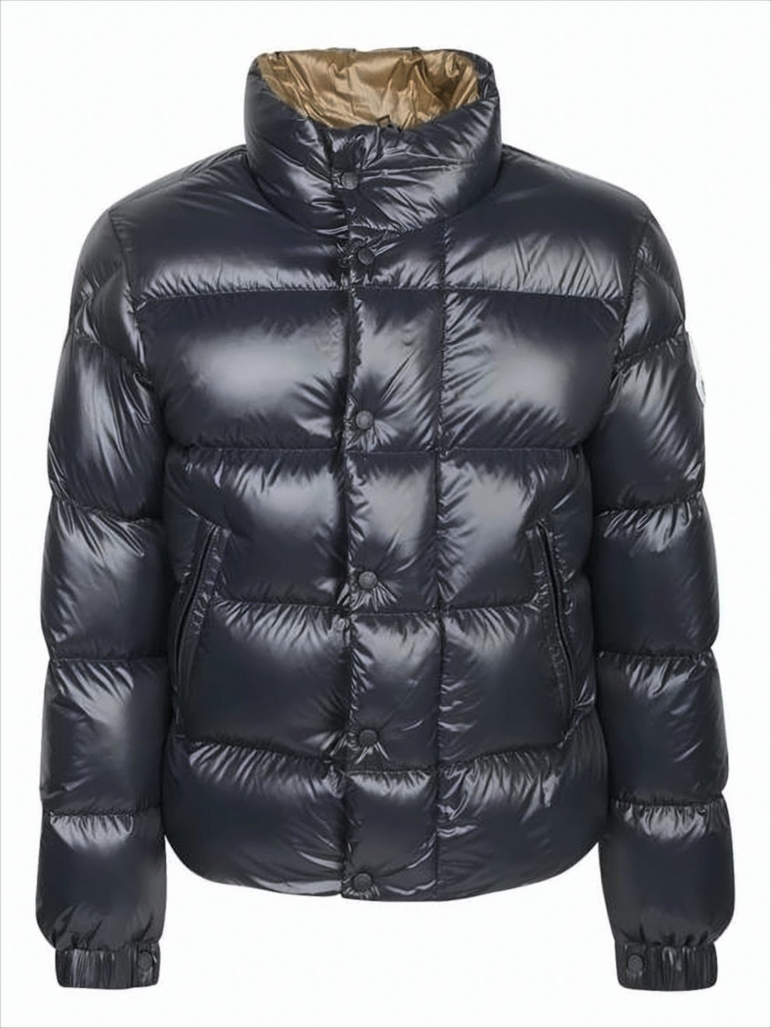High-Collar Puffer Jacket with Horizontal Quilting