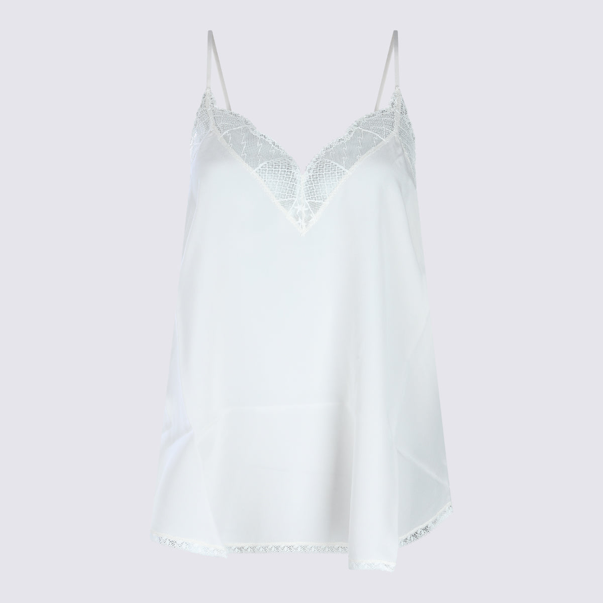Silk Top with Intricate Lace and V-Neckline