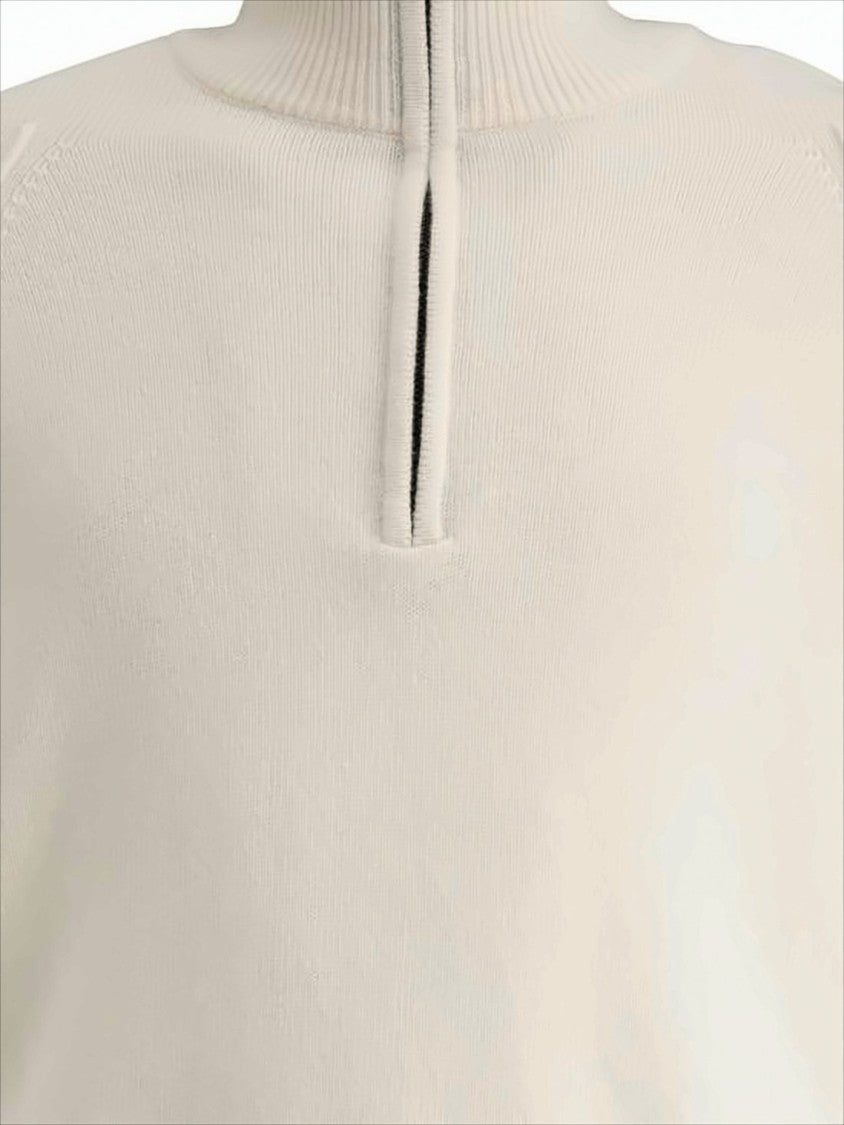 High Ribbed Collar Sweater With Half-Zip Closure And Patch Pocket