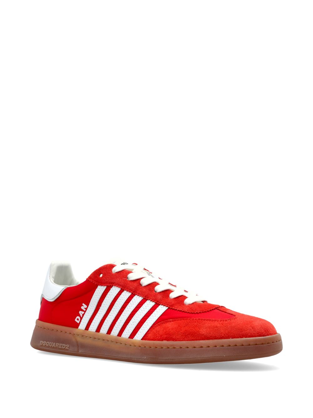 Red Leather Sneakers With Striped Detailing