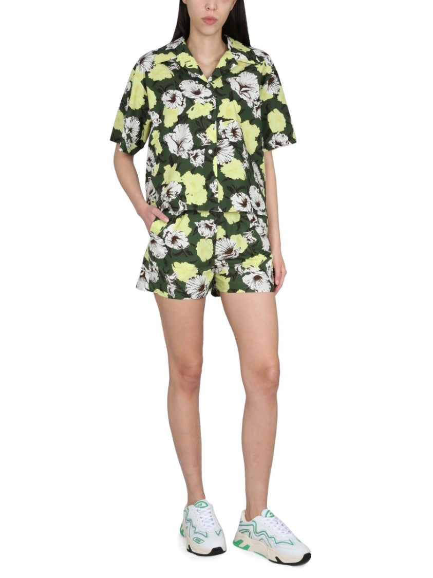 Floral Print Shorts With Elastic Waistband