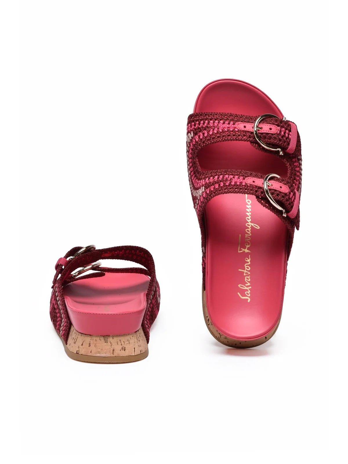 Shaula Raffia Wedge Mules - Fuchsia