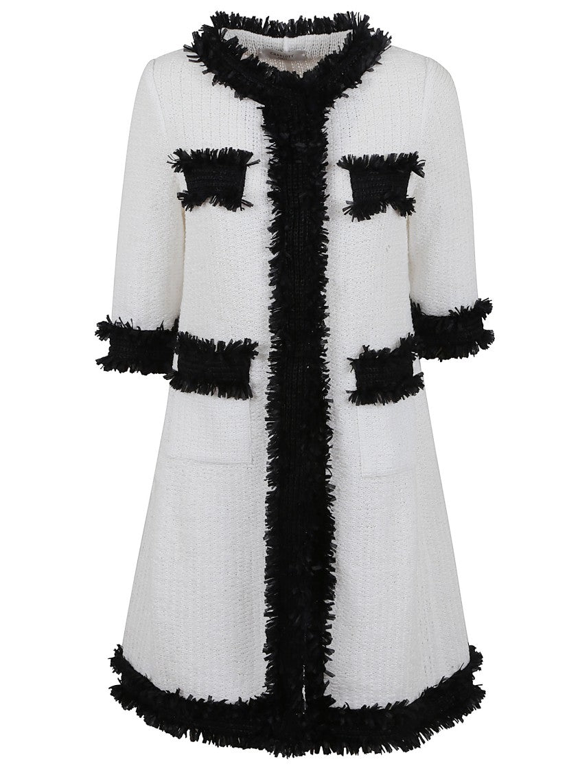 Textured White Cotton Jacket With Fringe Trim