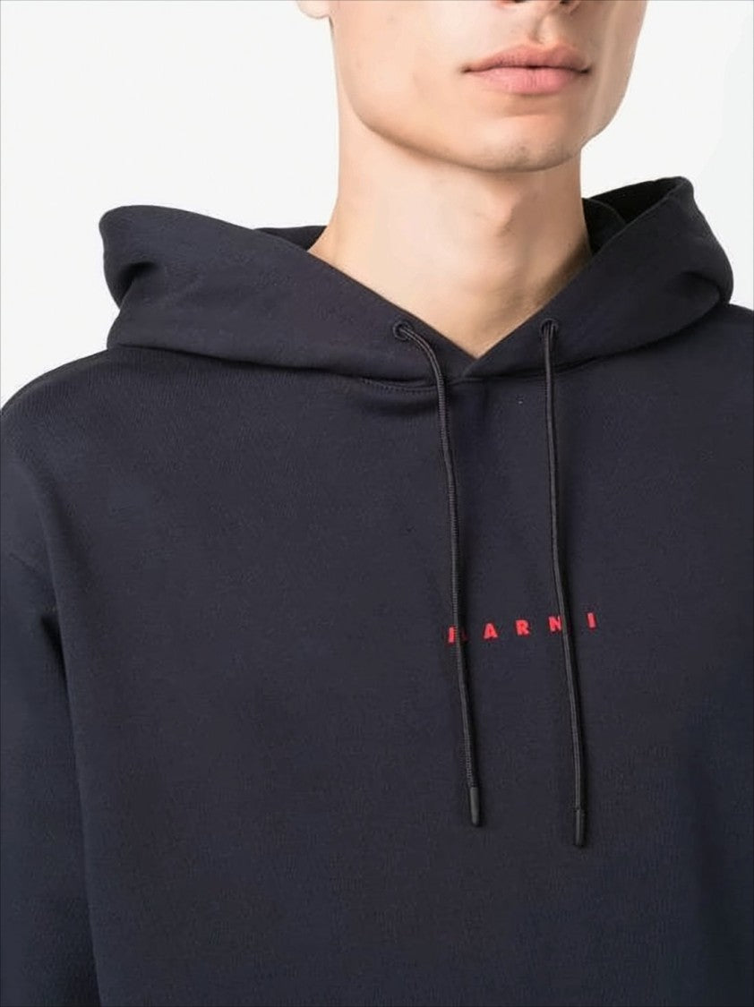 Relaxed Fit Black Cotton Hoodie with Embroidered Logo