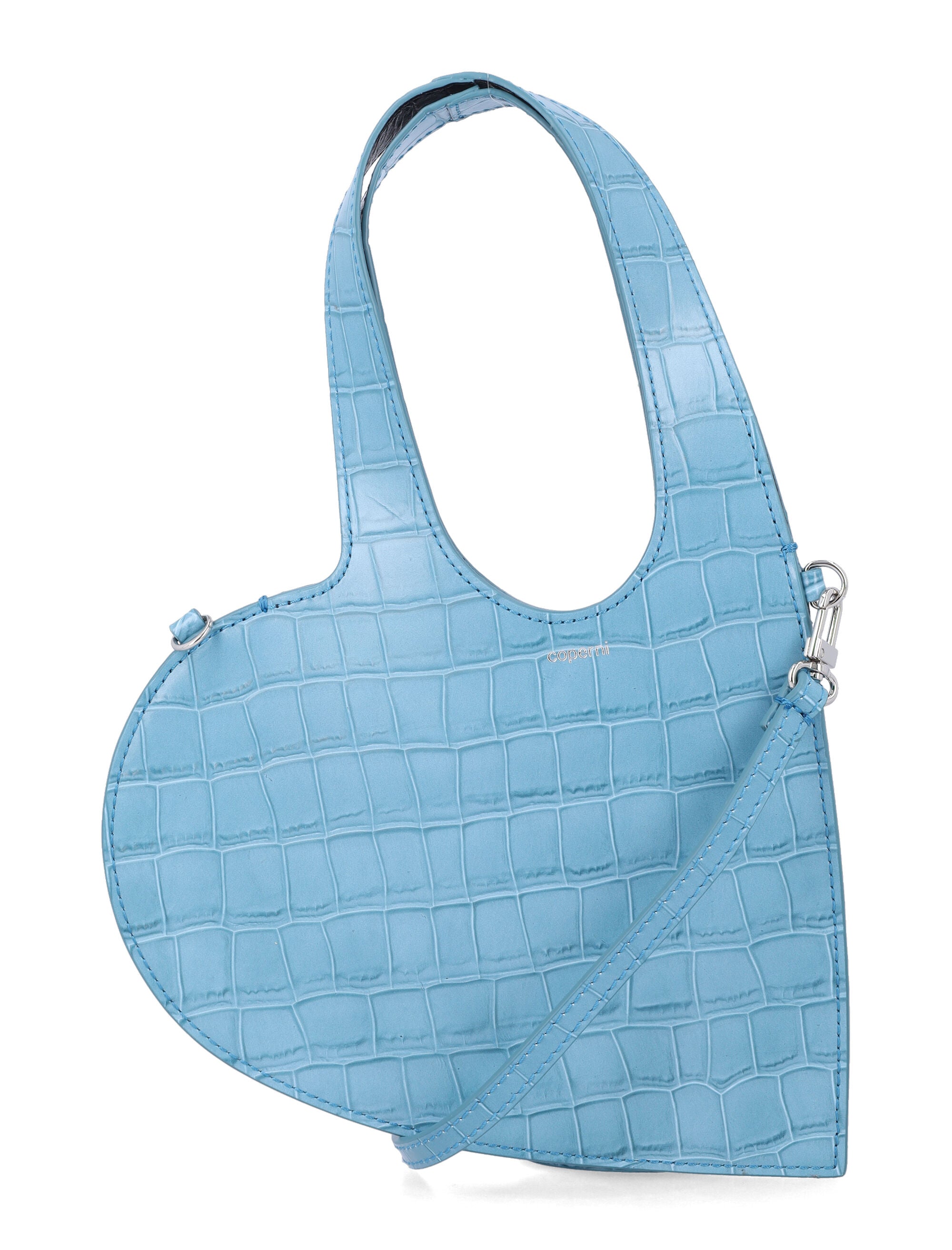 Heart-Shaped Croc-Embossed Leather Shoulder Bag