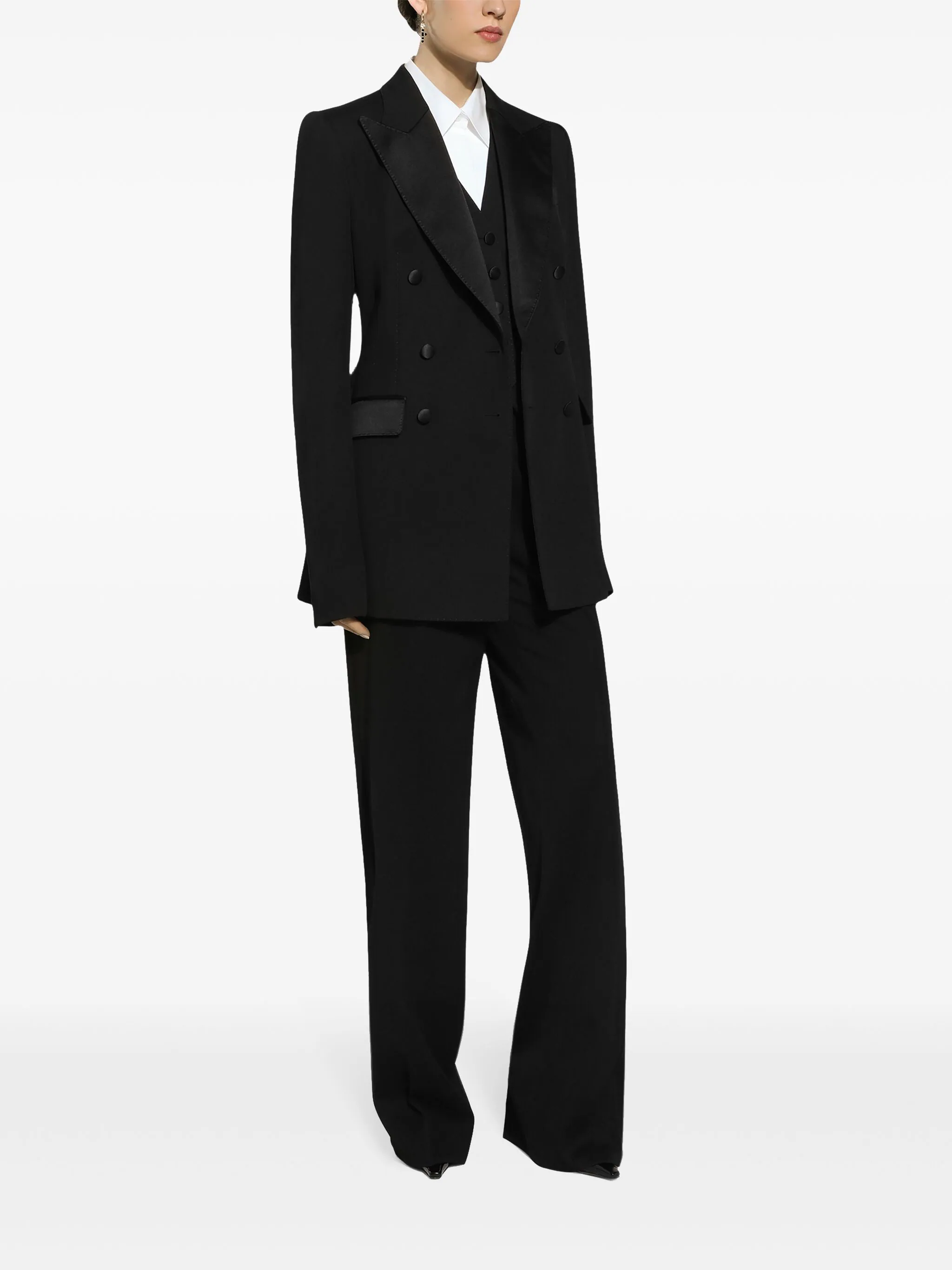 Double-Breasted Black Silk Virgin Wool Blazer