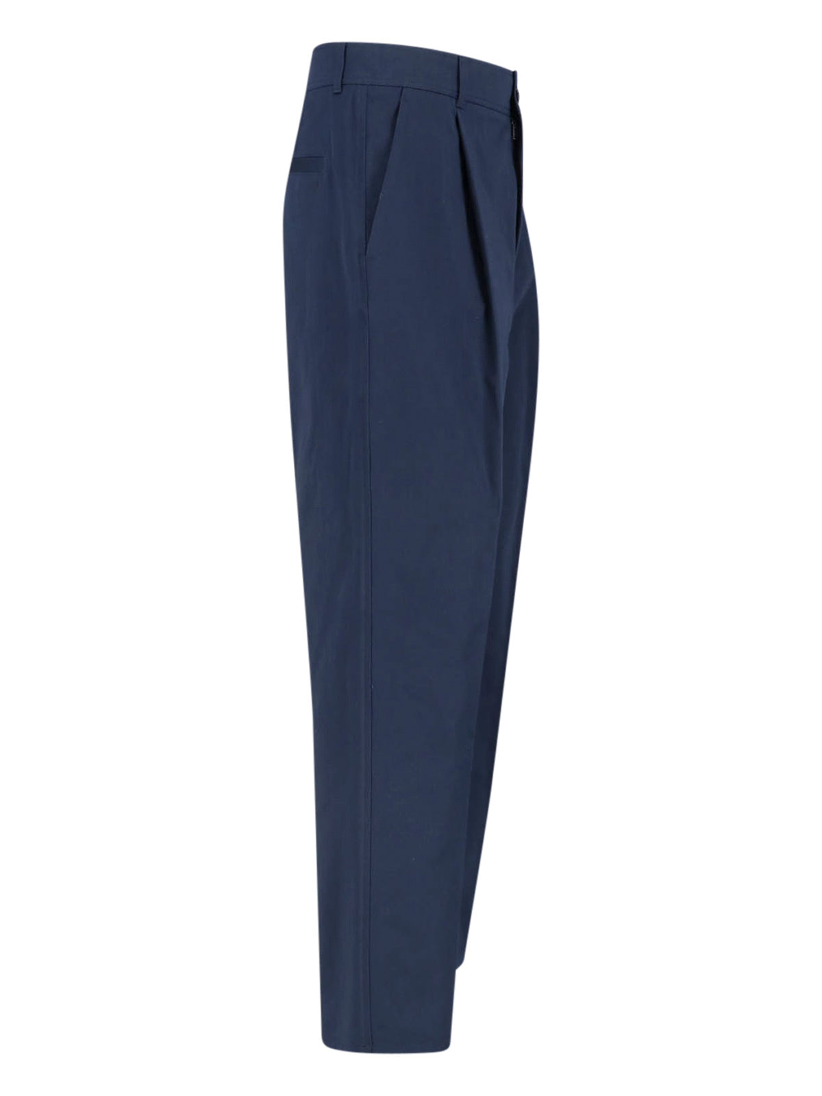 Navy Mid-Rise Tailored Cotton Trousers