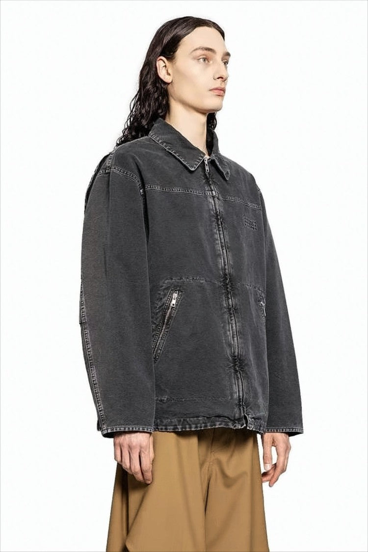 Boxy Oversized Black Cotton Jacket with Vintage Finish