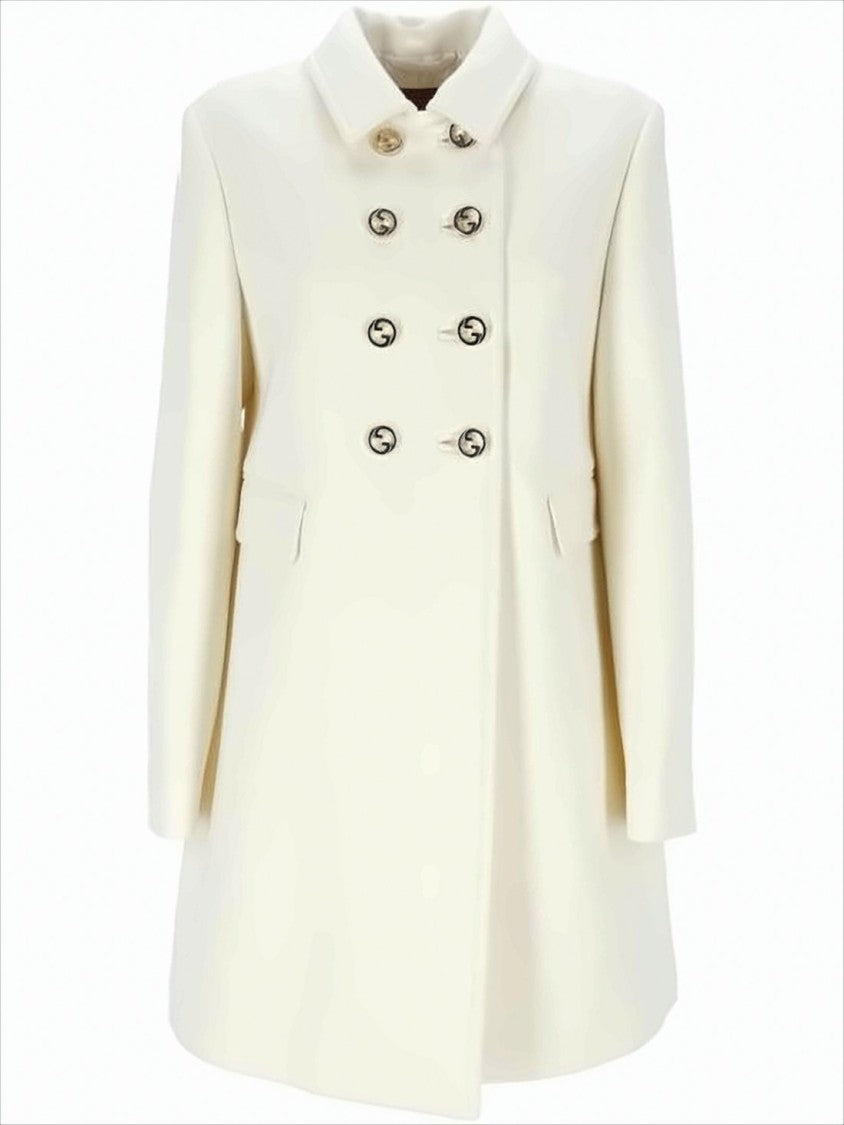 Tailored Double-Breasted Coat with Flared Hem