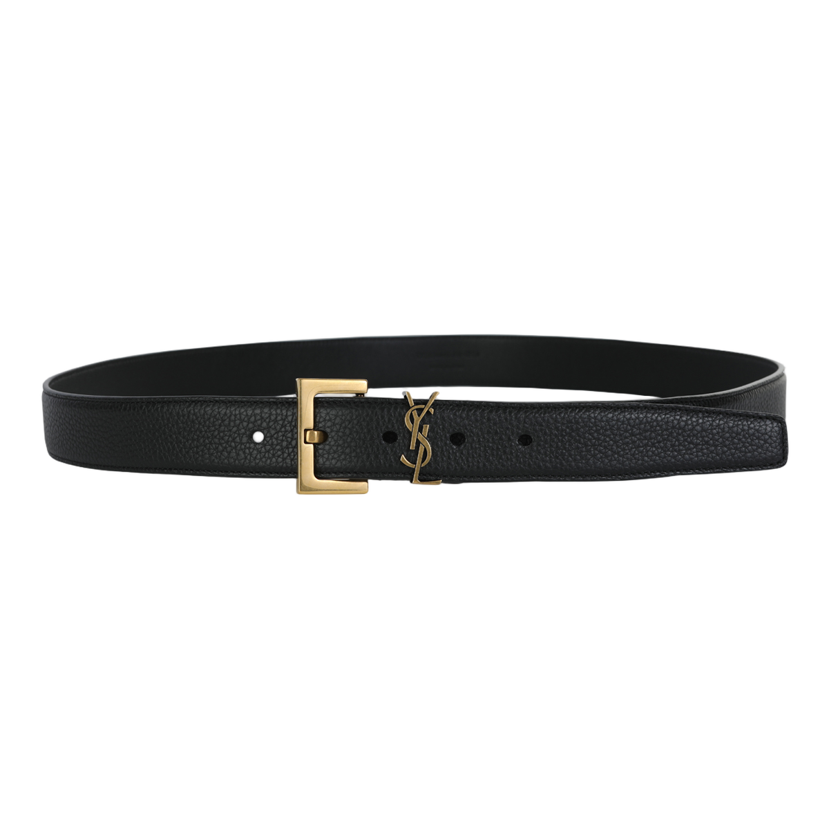 Textured Leather Belt With Gold Buckle