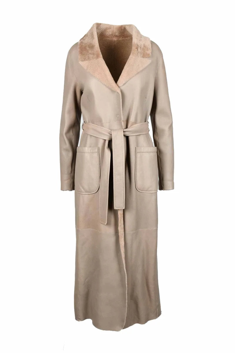 Beige Leather Coat with Tailored Design