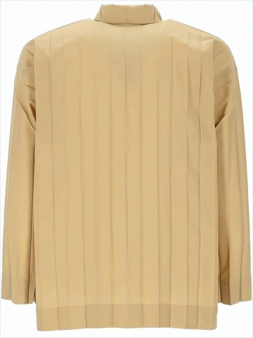 Boxy Long-Sleeve Shirt With Vertical Pleats And Classic Collar