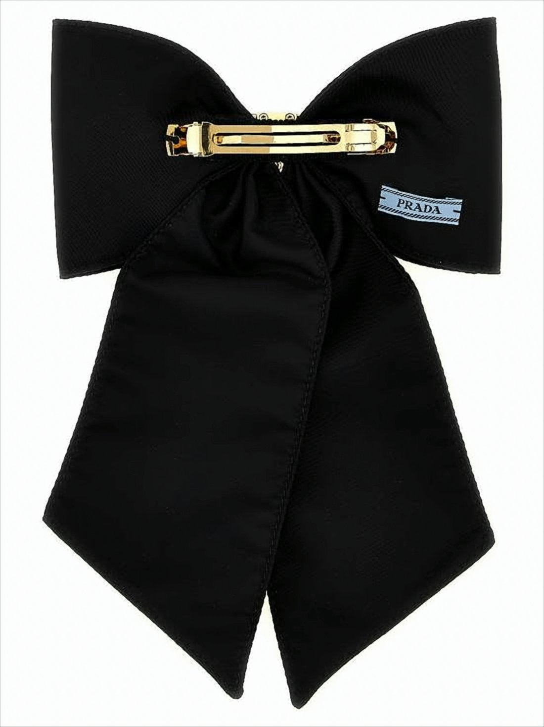 Black Nylon Hair Bow with Triangular Metal Logo
