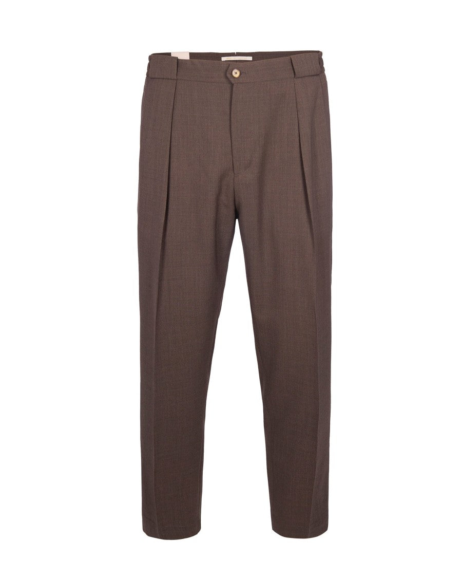 Brown Tailored Wool Blend Trousers