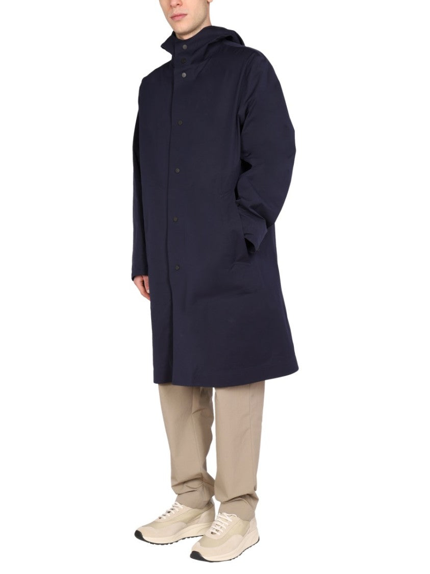 Hooded Trench Coat With Tall Neck