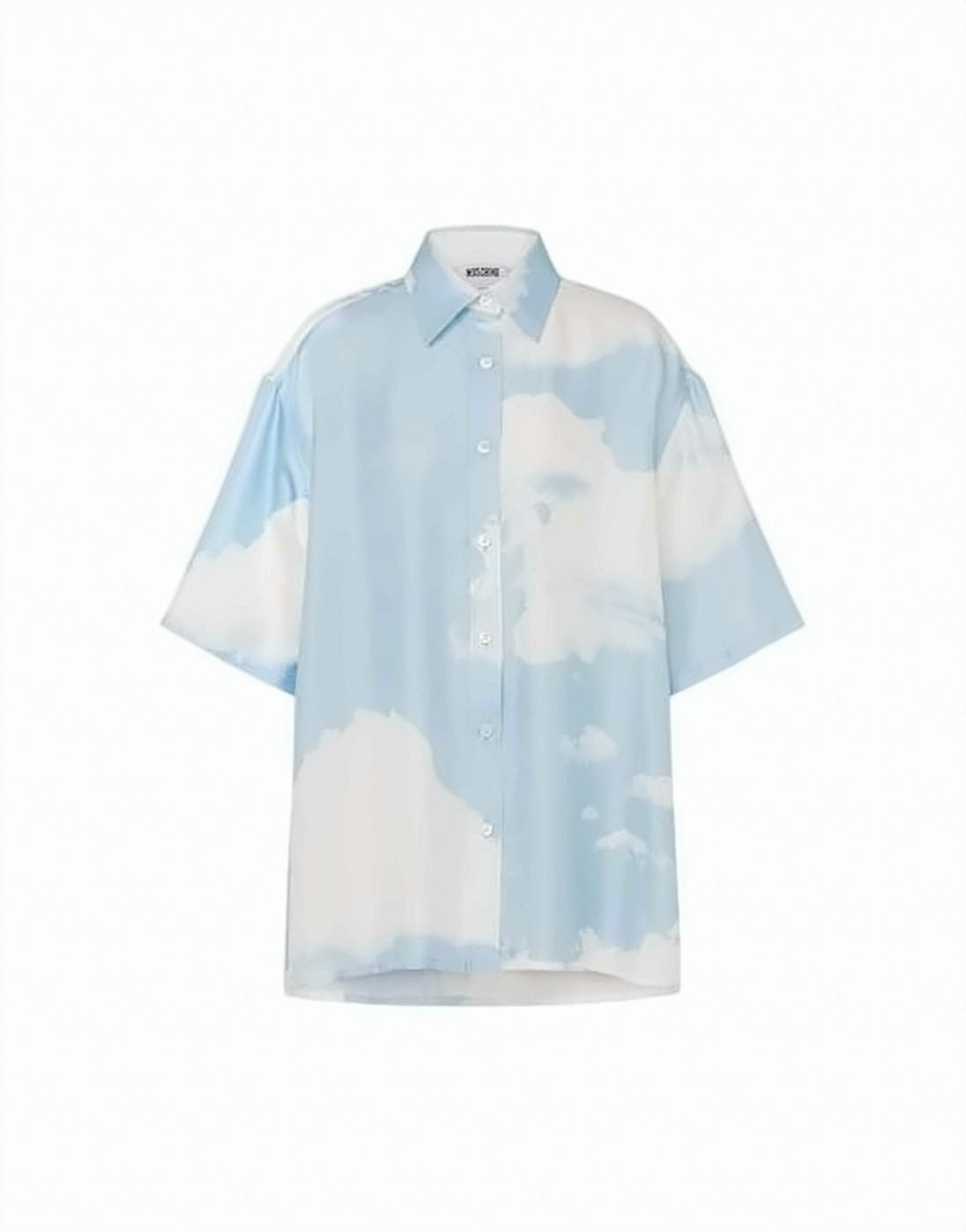 Short-Sleeved Silk Shirt with Cloud Patterns
