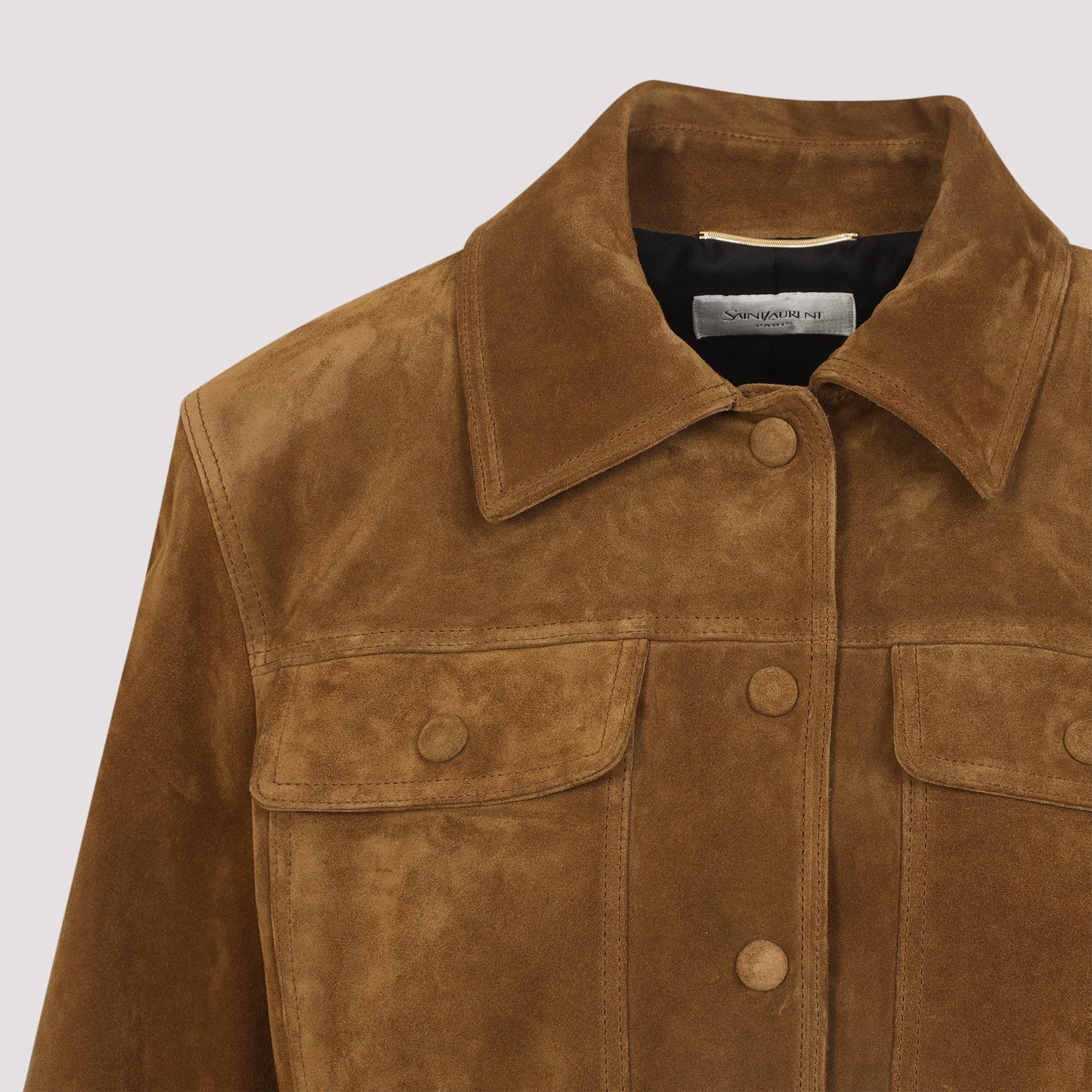Brown Suede Jacket with Pointed Collar