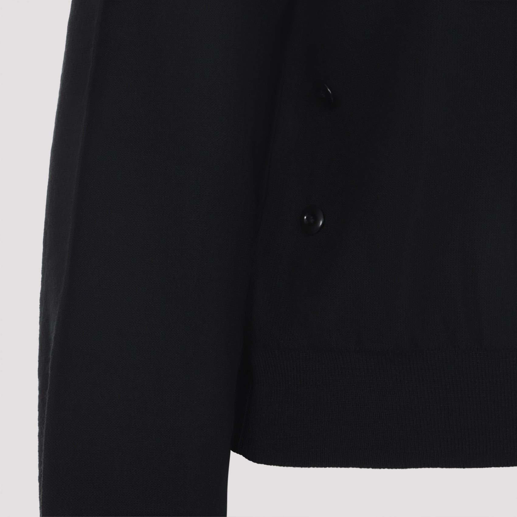 Black Cardigan Sweater with V-Neckline and Ribbed Details