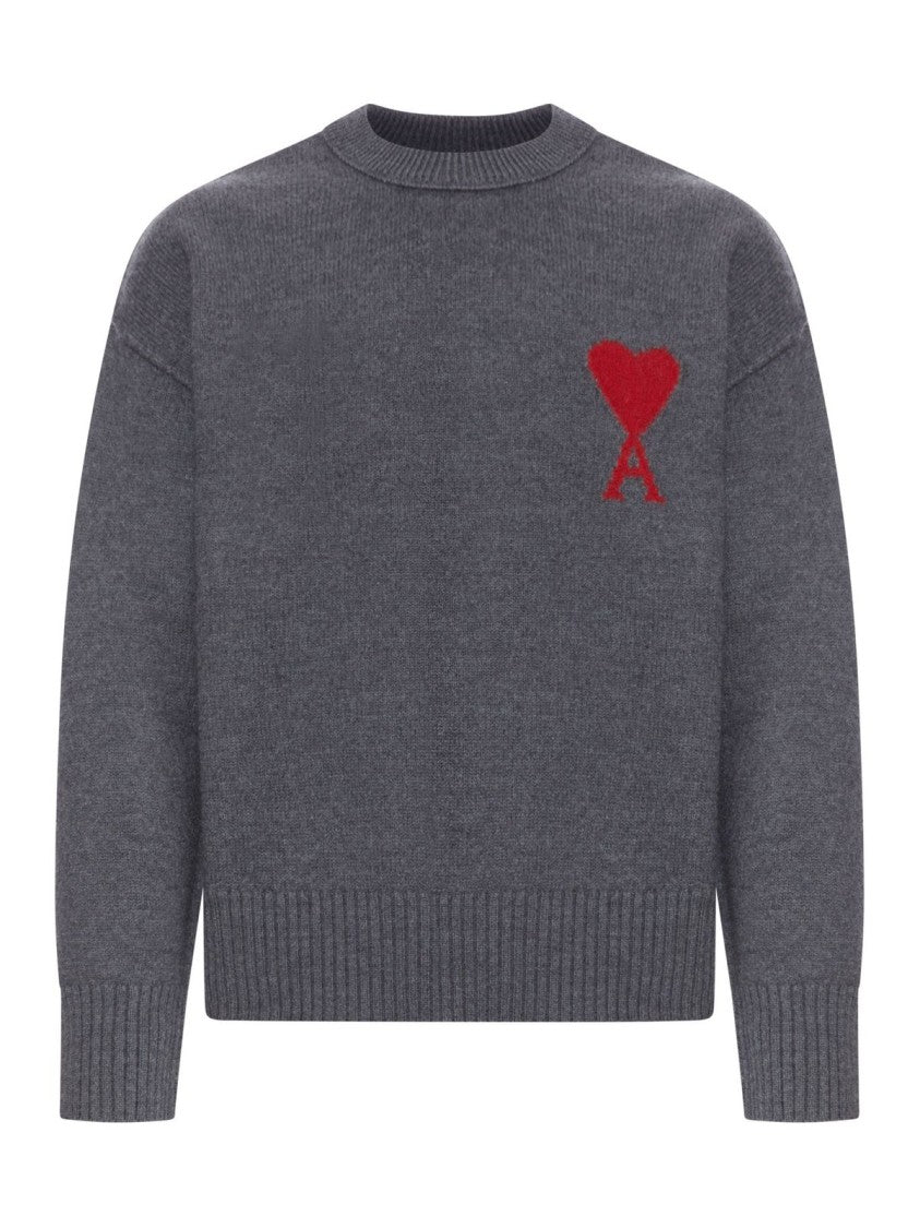 Dark Grey Wool Sweater With Crew Neckline