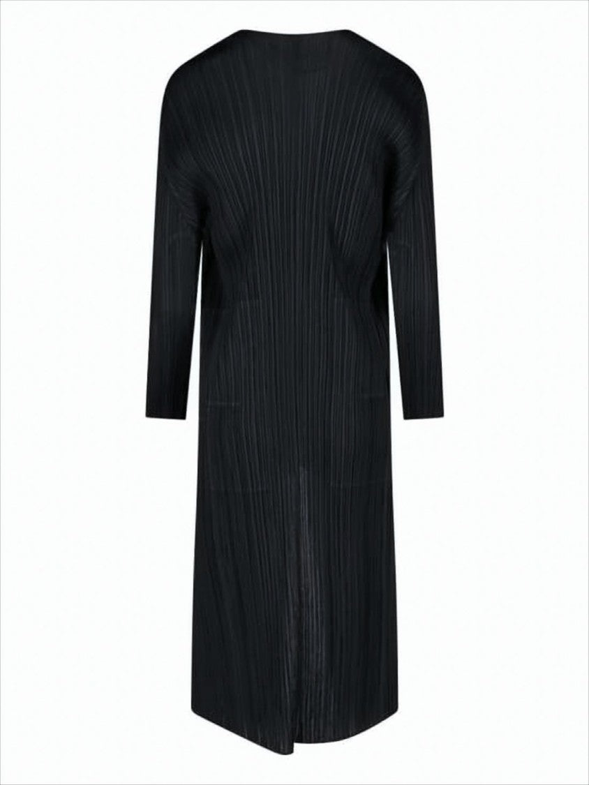 Open-Front Pleated Cardigan with Three-Quarter Sleeves